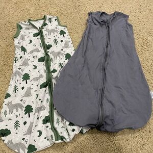 Unbranded Kids Sleep Sack Set – Forest Print Green & Solid Gray